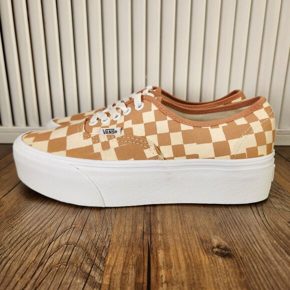 Vans Authentic Stacked Platform Sneakers Womens Size 9.5 Sand Checkerboard Shoes - Picture 3 of 9